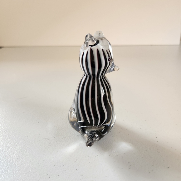 Vintage Art Glass Cat Figurine Paperweight Black White Stripes Taiwan Crazy Cats - Picture 5 of 7